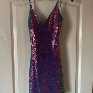 Sequin V-Neck Multicolor Dress